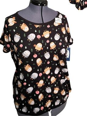 Pillow Talk Women’s Size Large Pajama Set Short Sleeve Black Owl Print Shorts